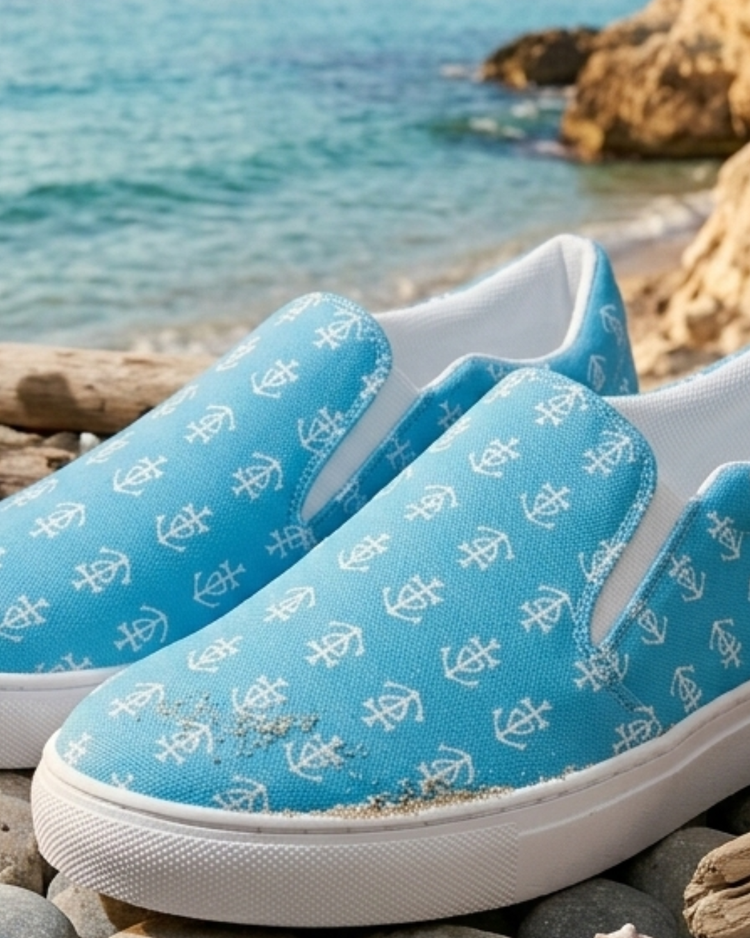 Tennis en toile "Bleu méditérranéen" motifs Croix de Camargue