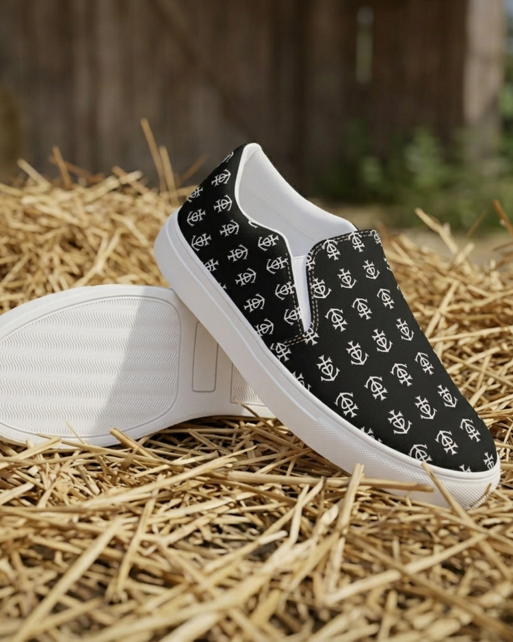 Tennis en toile "Manadière" Noir motifs Croix de Camargue