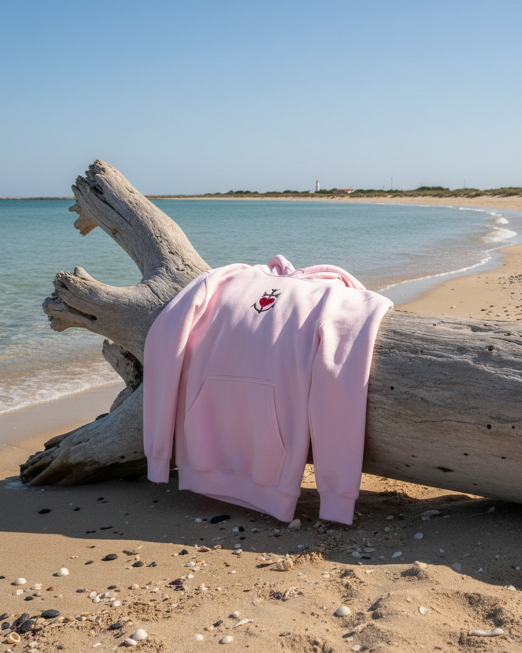 Sweat à capuche Rose Pâle brodé Croix de Camargue