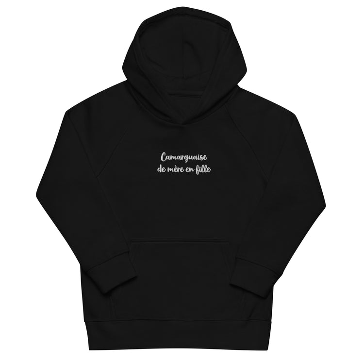 Sweat-shirt à capuche écologique brodé Lacornador® Camarguaise de mère en fille