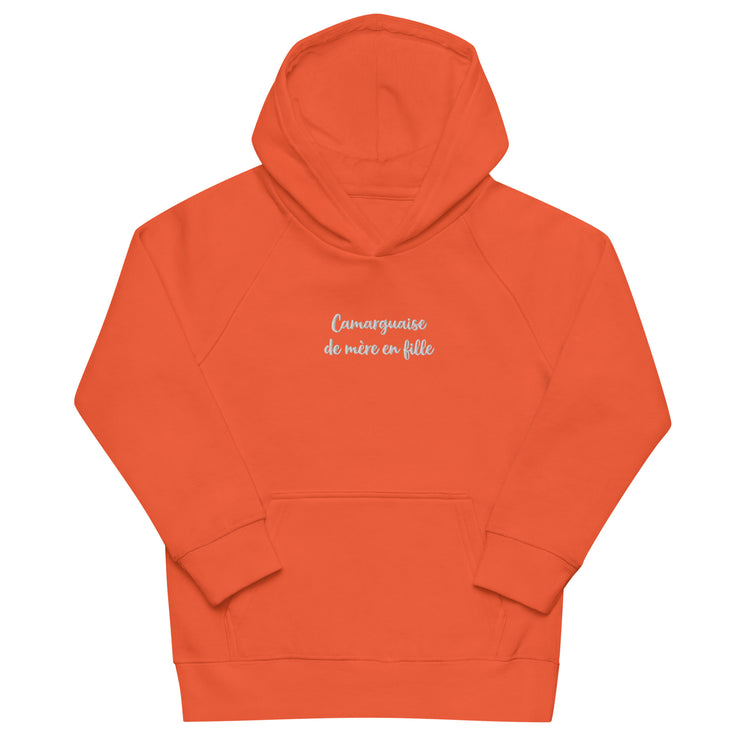Sweat-shirt à capuche écologique brodé Lacornador® Camarguaise de mère en fille