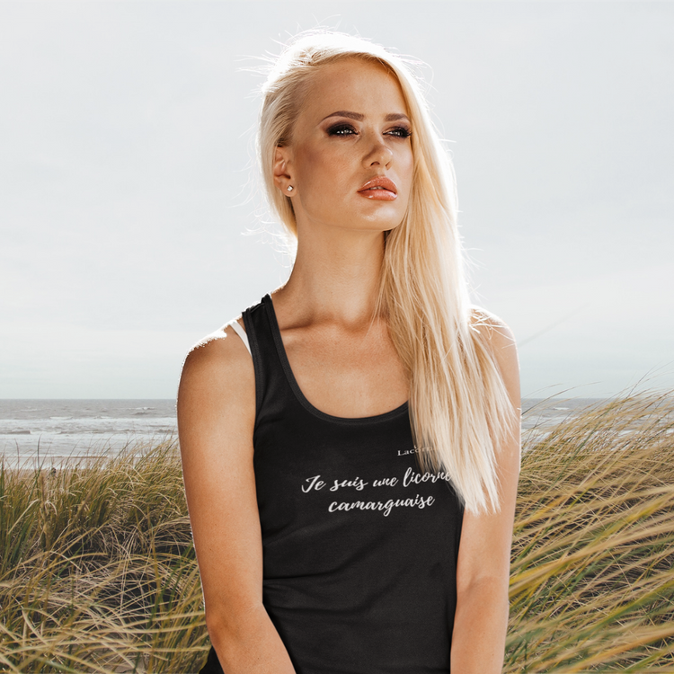 DEBARDEUR FEMME COTON BIO "Je suis une licorne camarguaise"