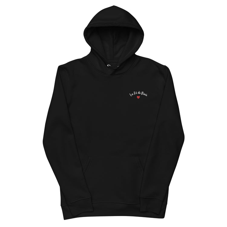 Sweatshirt mixte à capuche coton bio brodé Lacornador® La Fé di Bioù et coeur