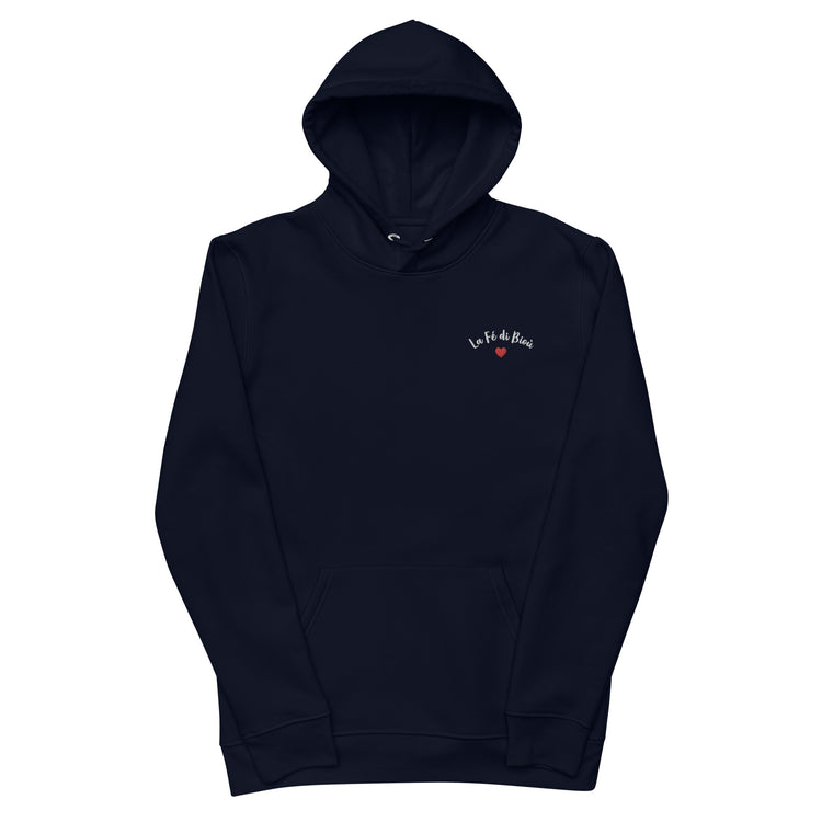 Sweatshirt mixte à capuche coton bio brodé Lacornador® La Fé di Bioù et coeur