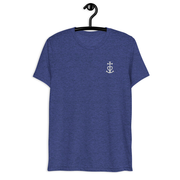 Tee-shirt bleu marine chiné Lacornador® brodé Croix Camarguaise