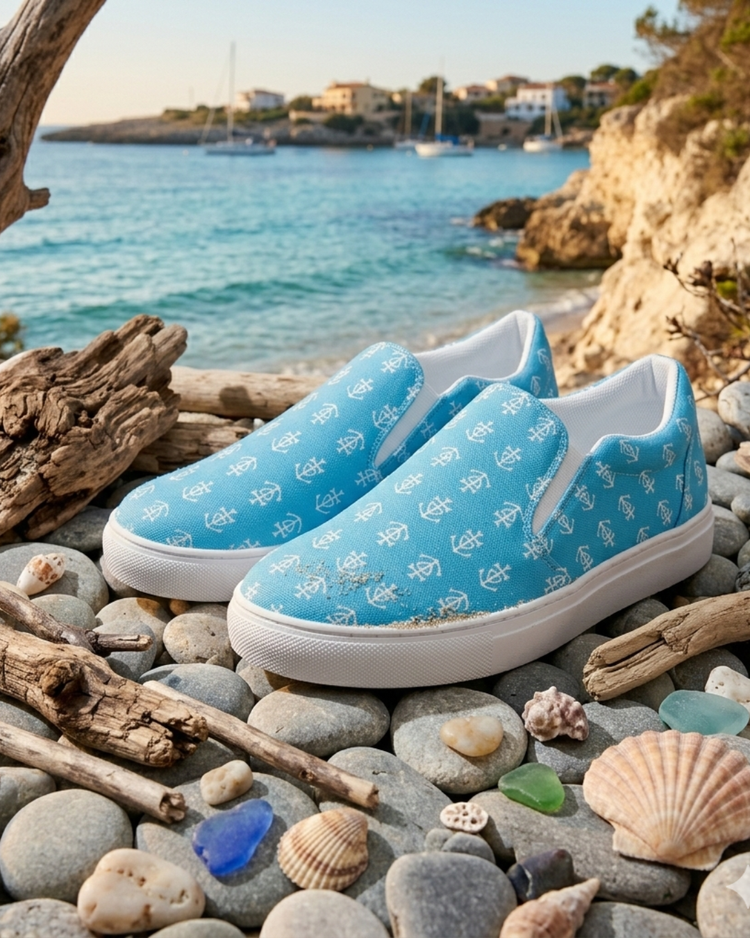 Tennis en toile "Bleu méditérranéen" motifs Croix de Camargue