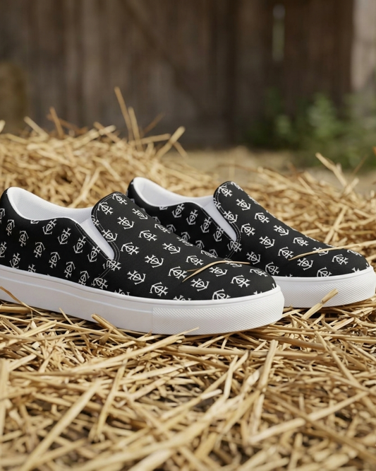 Tennis en toile "Manadière" Noir motifs Croix de Camargue