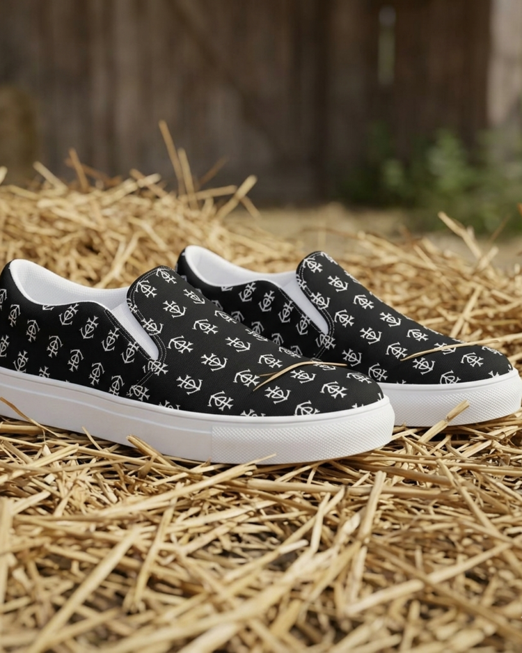 Tennis en toile "Manadière" Noir motifs Croix de Camargue