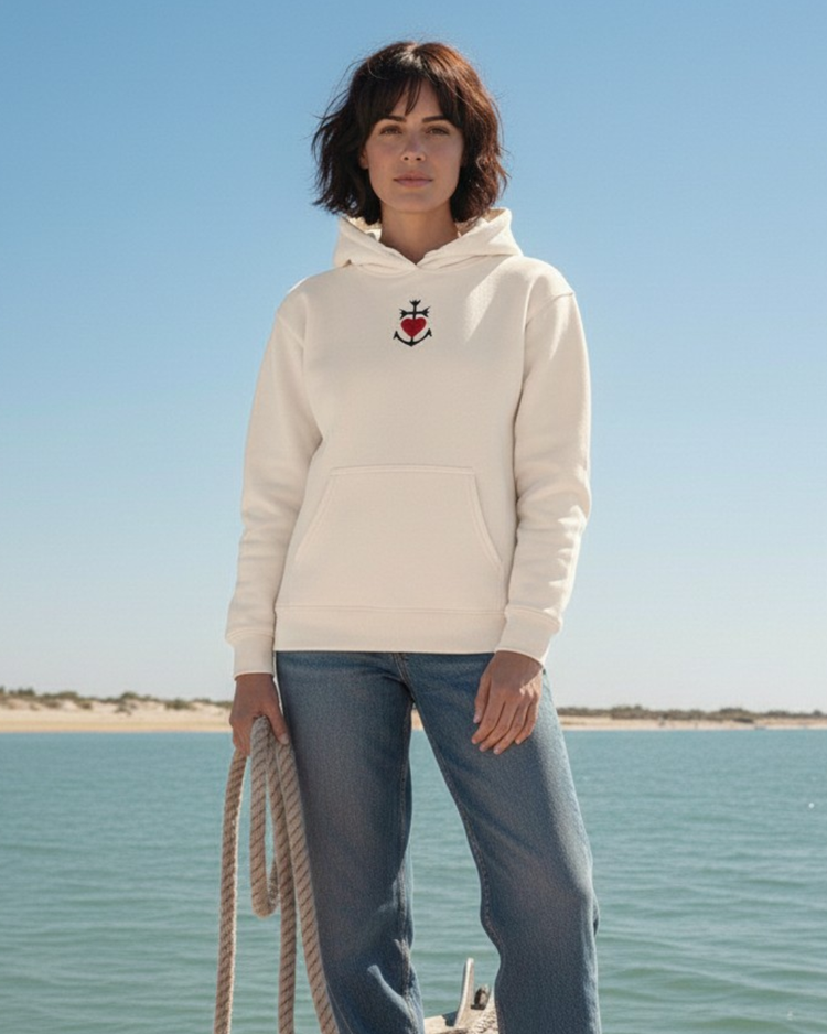 Sweat à capuche Blanc cassé brodé Croix de Camargue