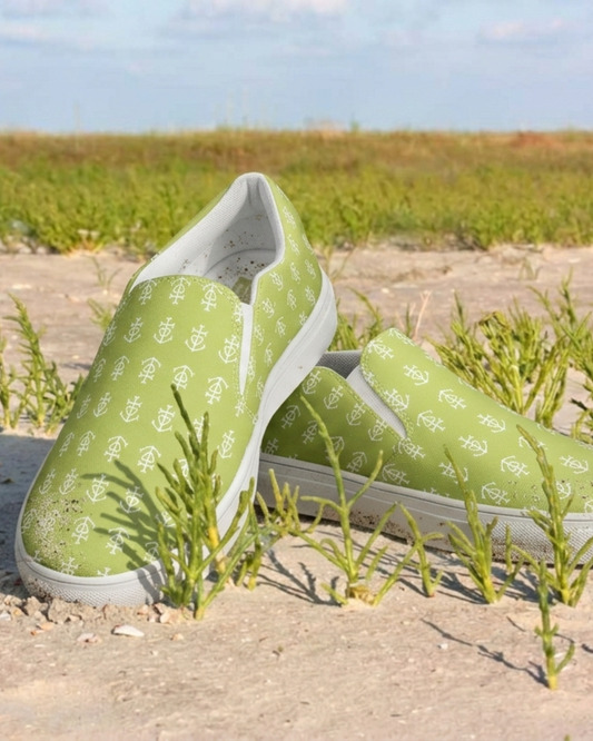 Tennis en toile Vert Salicorne motifs Croix de Camargue