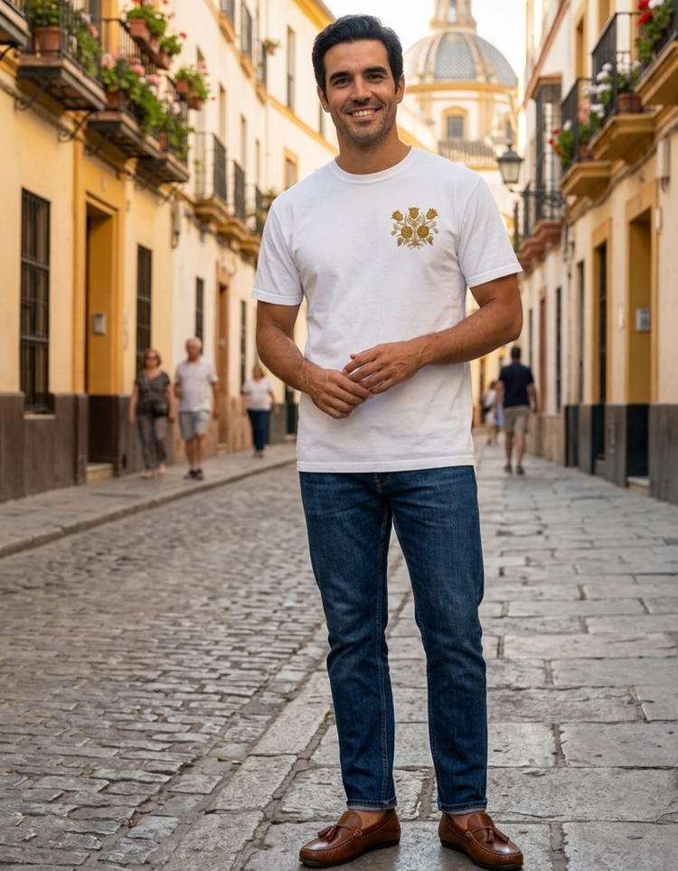 Tee-shirt blanc brodé "Oro y Luces" Collection Lumière
