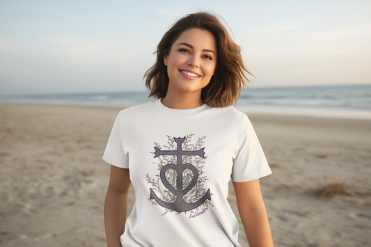 Tee-shirt en coton biologique "Croix et Fleurs de Camargue" 💜