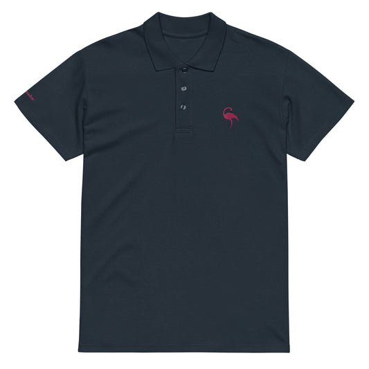 Polo bleu marine brodé Flamant rose