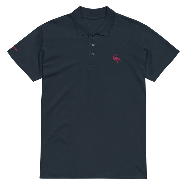 Polo bleu marine brodé Flamant rose