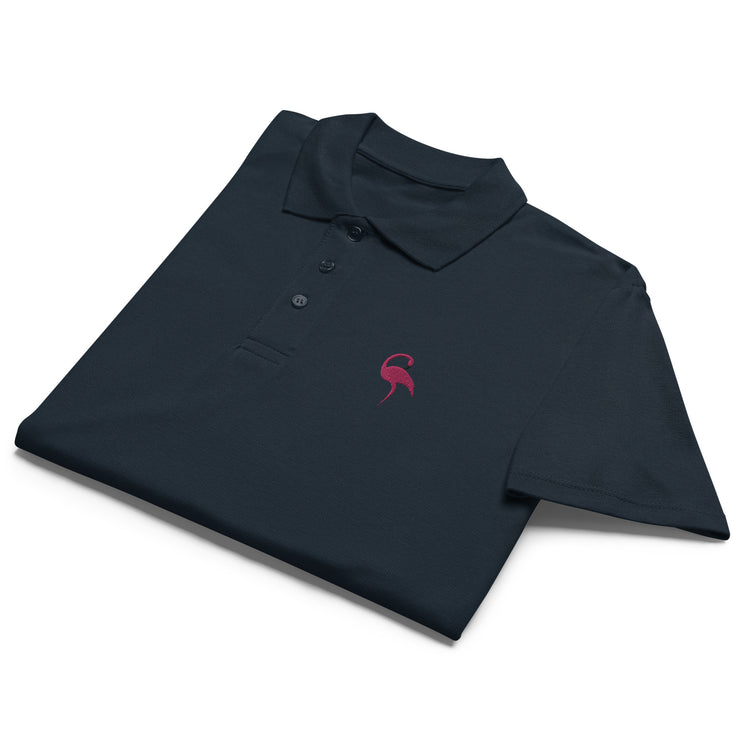 Polo bleu marine brodé Flamant rose