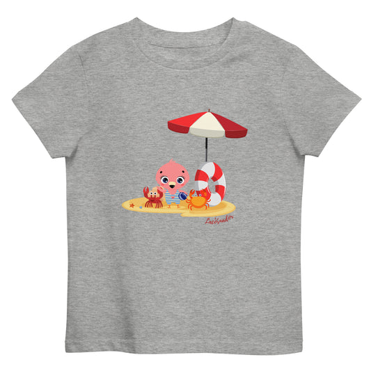 Tee-shirt coton bio Lacornador® Flamant rose sur la plage