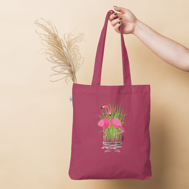 Tote bag Lacornador® 100% coton biologique Flamants roses dans la lagune