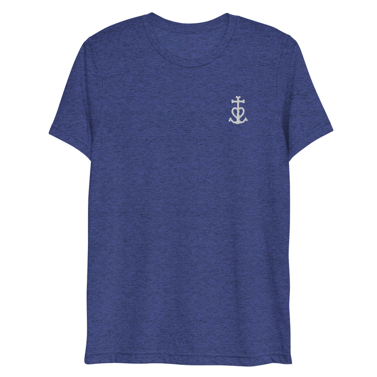 Tee-shirt bleu marine chiné Lacornador® brodé Croix Camarguaise